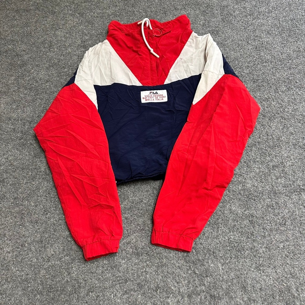 Fila Windbreaker Womens Size S Red White Blue Colorblock Cropped Quarter Zip